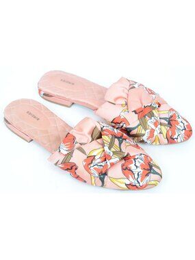Birdies The Songbird Size 11 Satin Peach Floral Slide Flat Mule Feminine Lounge